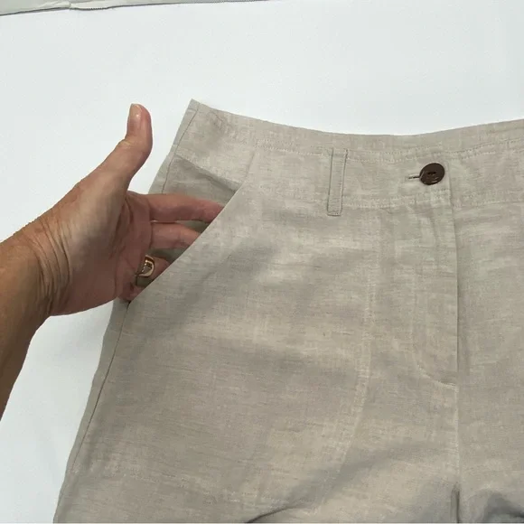 Van Heusen Womens Linen Blend Size 12 Wide Leg Beige Capri Pant Casual Loose Fit - Picture 8 of 11